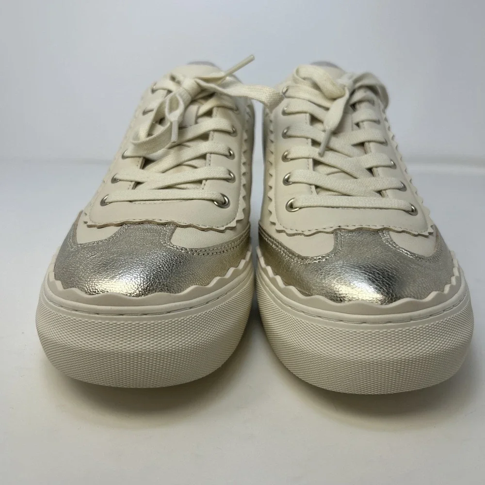 Vince Camuto Jenlie Platform Sneakers White Leather Scalloped Metallic Size 11 M